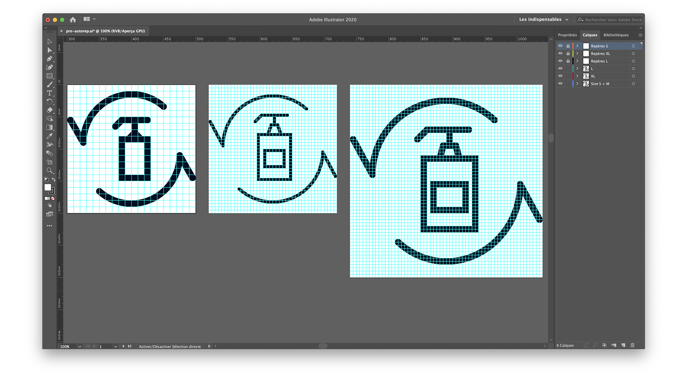 Vue du logiciel Illustrator avec la création d'une icône.